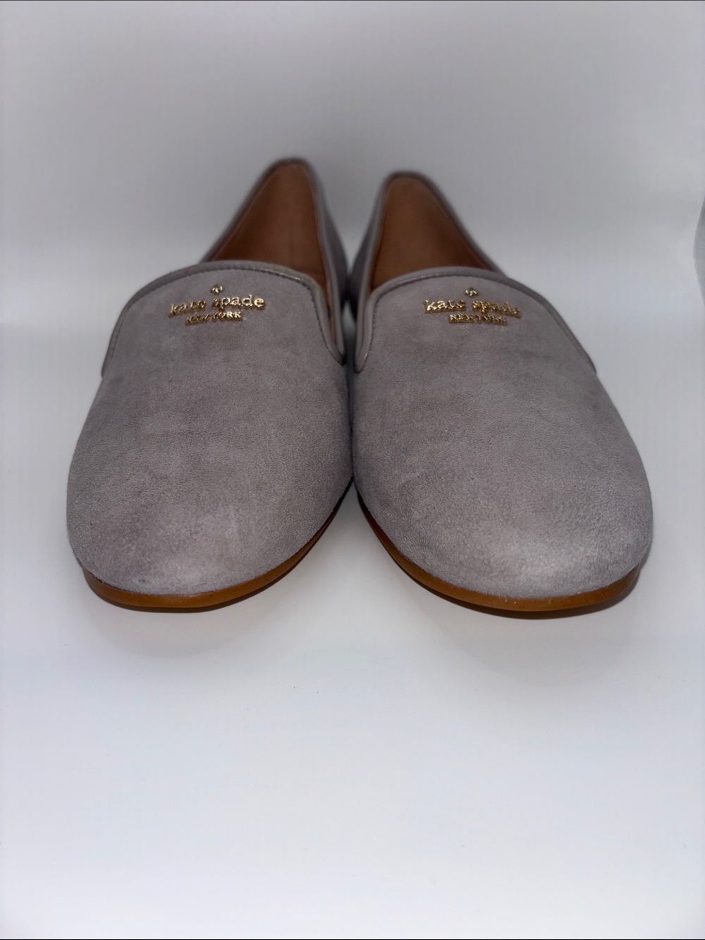 kate spade Gray Suede Slip-On Loafers with Gold Logo - Picture 3 of 12